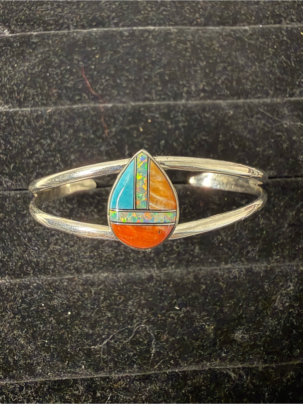 Native American multi-stone mosaic inlay split-band cuff bracelet